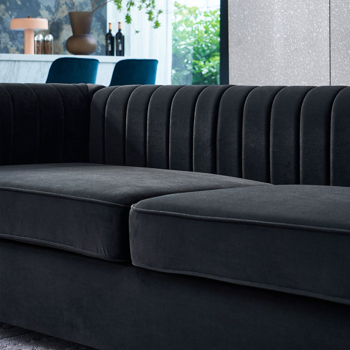 84.25'' Black Contemporary Velvet Sofa Couch for Living Room | lowrysfurniturestore