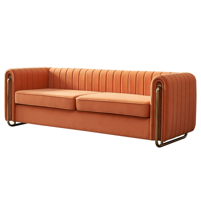 84.25'' Orange Contemporary Velvet Sofa Couch for Living Room | lowrysfurniturestore