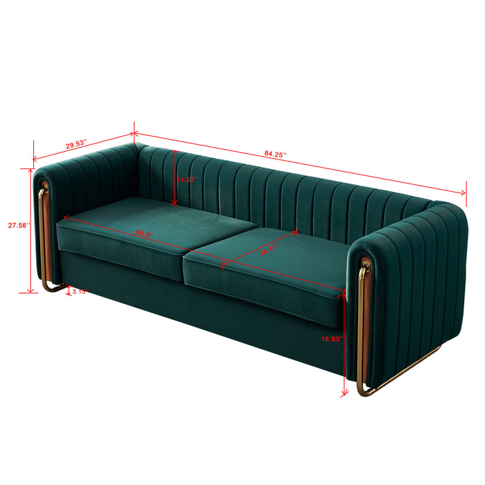 84.25'' Green Contemporary Velvet Sofa Couch for Living Room | lowrysfurniturestore