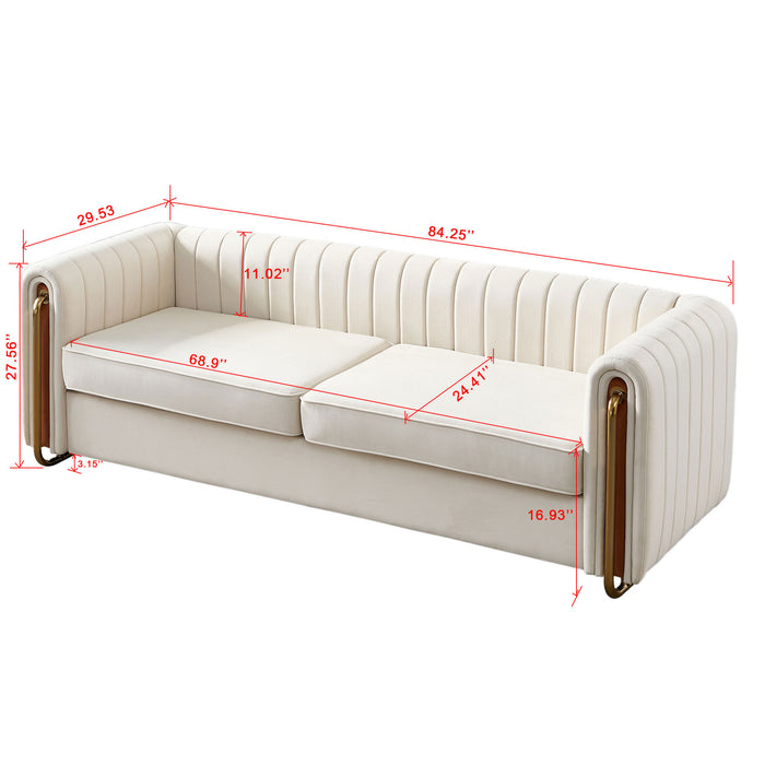 84.25'' Beige Contemporary Velvet Sofa Couch for Living Room | lowrysfurniturestore