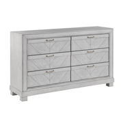 Montana gray six-drawer dresser, angled view
