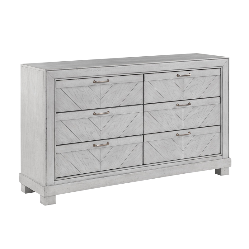 Montana gray six-drawer dresser, angled view