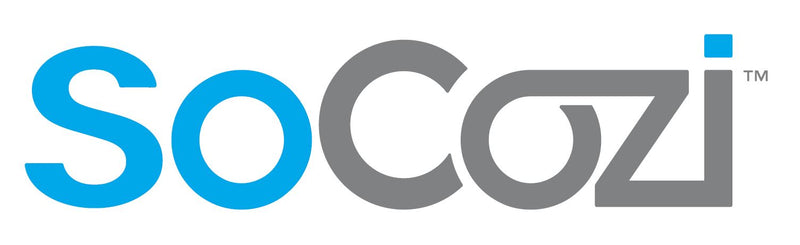 SoCozi logo featuring blue and gray text, representing a brand known for comfort in furniture.