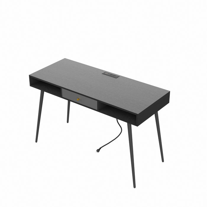 Mid Century Desk with USB Ports and Power Outlet Black | lowrysfurniturestore