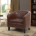 Accent Barrel chair living room chair with nailheads and solid wood legs Brown pu leather lowrysfurniturestore