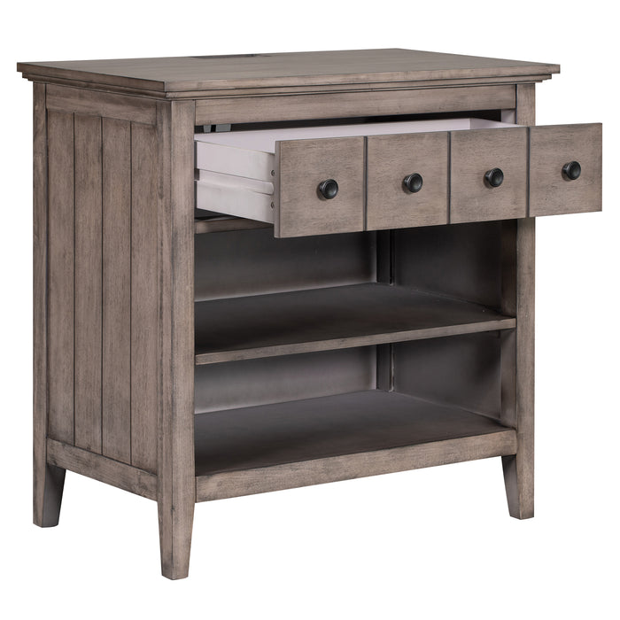 Vintage Storage Nightstand with 1 Drawer and 2 Open Shelves,Charging Design, Brown