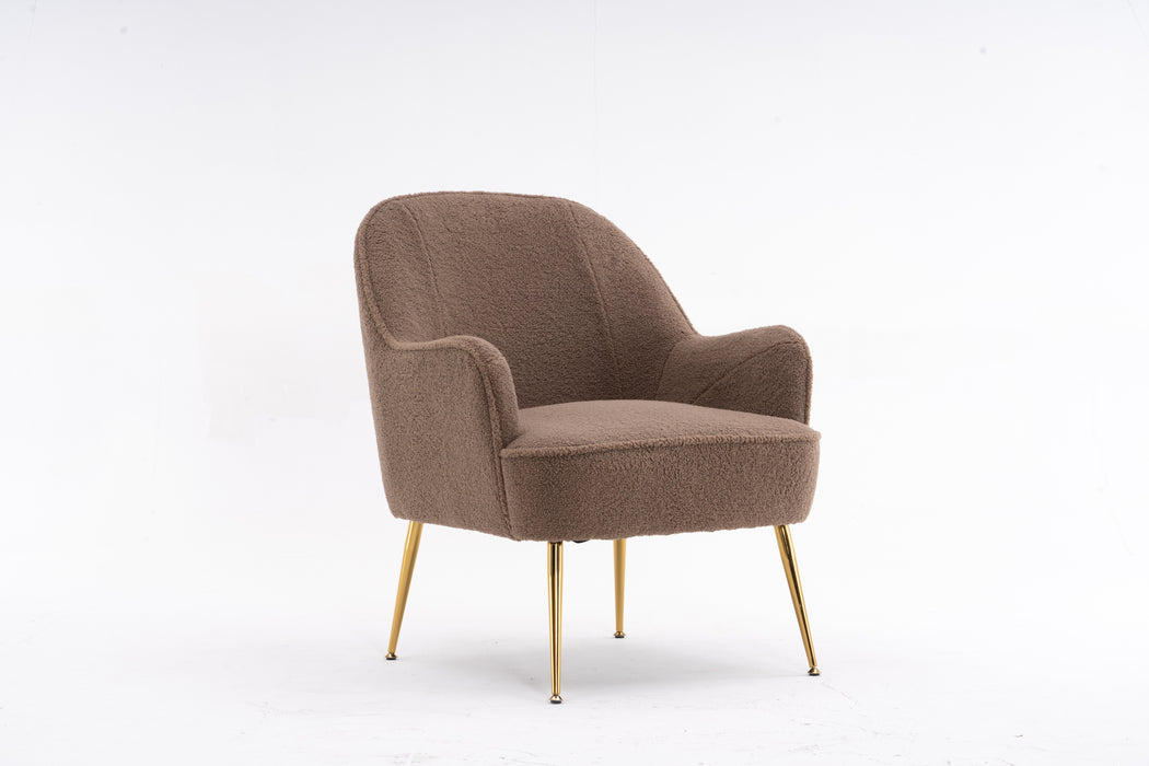 Modern Soft Teddy fabric Brown Ergonomics Accent Chair Living Room Chair Bedroom Chair Home Chair With Gold Legs And Adjustable Legs For Indoor Home