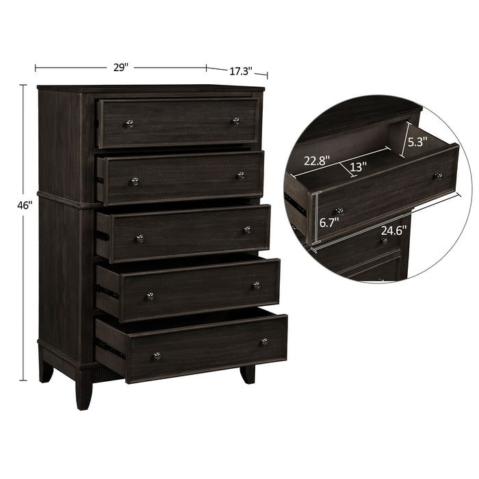Chic Hazel 5 Drawers Chest Solid Wood, Coffee