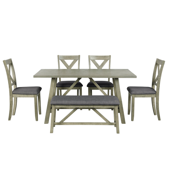 6 Piece Dining Table Set Wood Dining Table and chair Kitchen Table Set with Table, Bench and 4 Chairs | lowrysfurniturestore