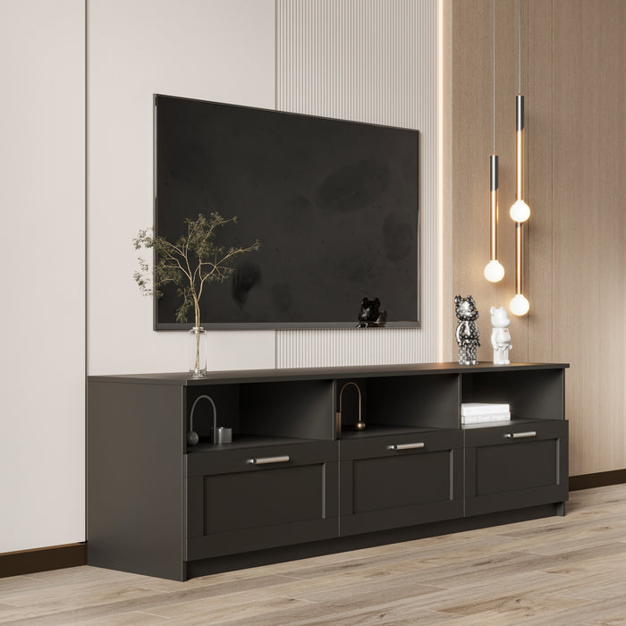 Black modern minimalist TV cabinet 80 inch TV stand, open locker Living Room Bedroom
