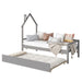 Twin Wooden Daybed with trundle Twin House-Shaped Headboard bed with Guardrails Gray | lowrysfurniturestore
