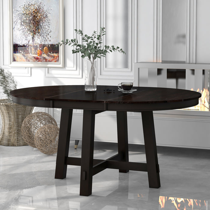 Farmhouse Round Extendable Dining Table with 16" Leaf Wood Kitchen Table (Espresso)