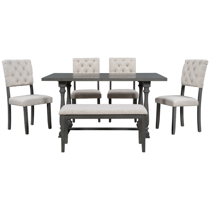6-Piece Dining Table and Chair Set with Special-shaped Legs and Foam-covered Seat Backs&Cushions for Dining Room (Gary)