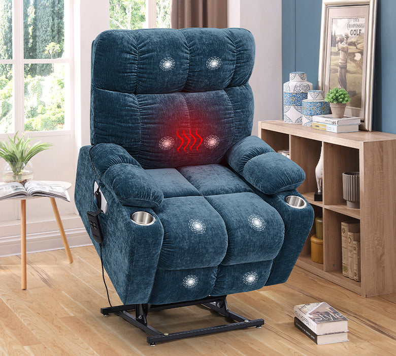 Lift Chair Blue Chair Infinite Position Lay Flat 180° Recliner with Heat Massage Lift Recliner