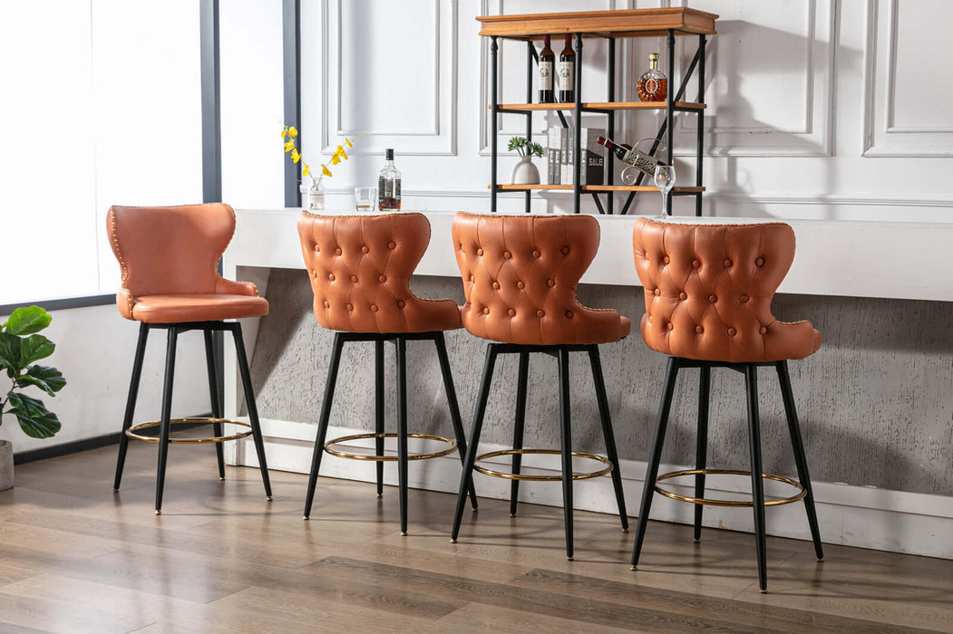 29" Modern Leathaire Fabric bar chairs,180° Swivel Bar Stool Chair for Kitchen,Tufted Gold Nailhead Trim Gold Decoration Bar Stools with Metal Legs,Set of 2 (Orange)