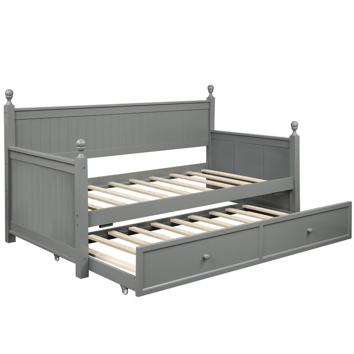 Twin Size Wood Daybed with Twin Size Trundle (Gray)
