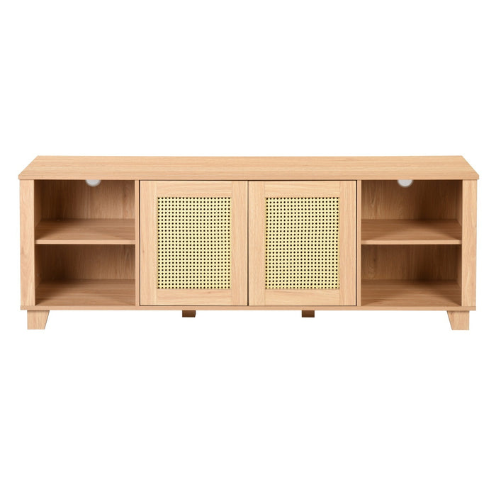 64.4" Rattan TV Stand for 65/70 inch TV Living Room Storage Console Entertainment Center,2 open doors
