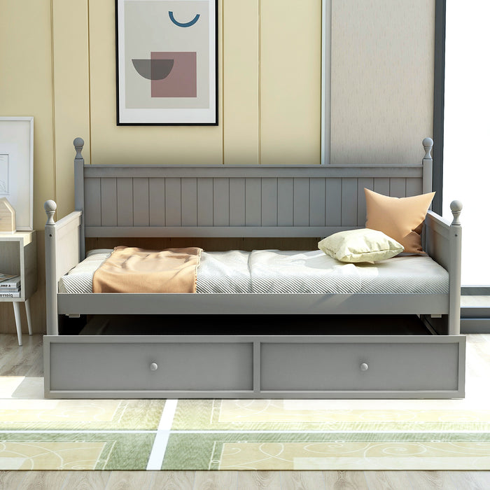 Twin Size Wood Daybed with Twin Size Trundle Gray | lowrysfurniturestore