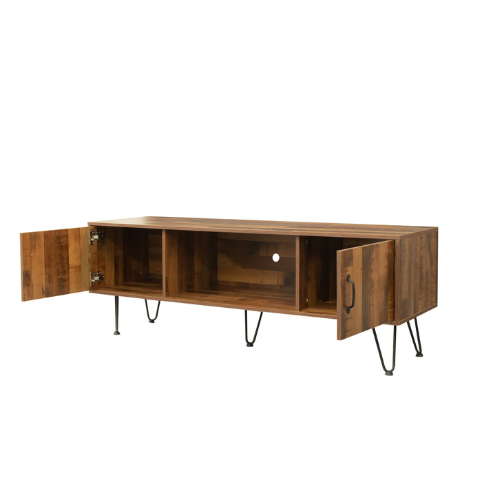 TV Media Stand, 60 inch Wide , Modern Industrial, Living Room Entertainment Center, Storage Shelves and Cabinets, for Flat Screen TVs up to 65 inches in Natural | lowrysfurniturestore