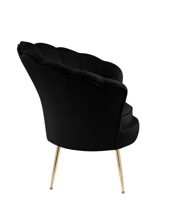Angelina Black Velvet Scalloped Back Barrel Accent Chair with Metal Legs lowrysfurniturestore