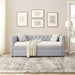 Twin Daybed with Trundle Upholstered Tufted Sofa Bed with Button and Copper Nail on Square Arm, Gray | lowrysfurniturestore