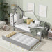 Twin Wooden Daybed with trundle, Twin House-Shaped Headboard bed with Guardrails,Grey