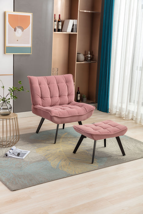 Modern Soft Velvet Fabric Material Large Width Accent Chair Leisure Chair Armchair TV Chair Bedroom Chair With Ottoman Black Legs For Indoor Home And Living Room,Pink