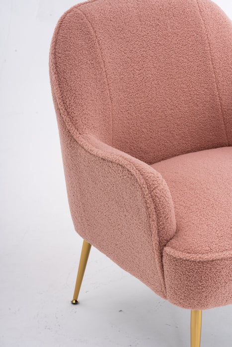 Modern Soft Teddy fabric Pink Ergonomics Accent Chair Living Room Chair Bedroom Chair Home Chair With Gold Legs And Adjustable Legs For Indoor Home