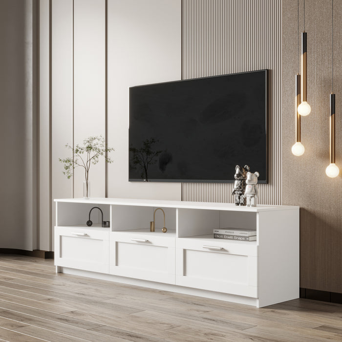 White modern minimalist TV cabinet 80 inch TV stand, open locker Living Room Bedroom | lowrysfurniturestore