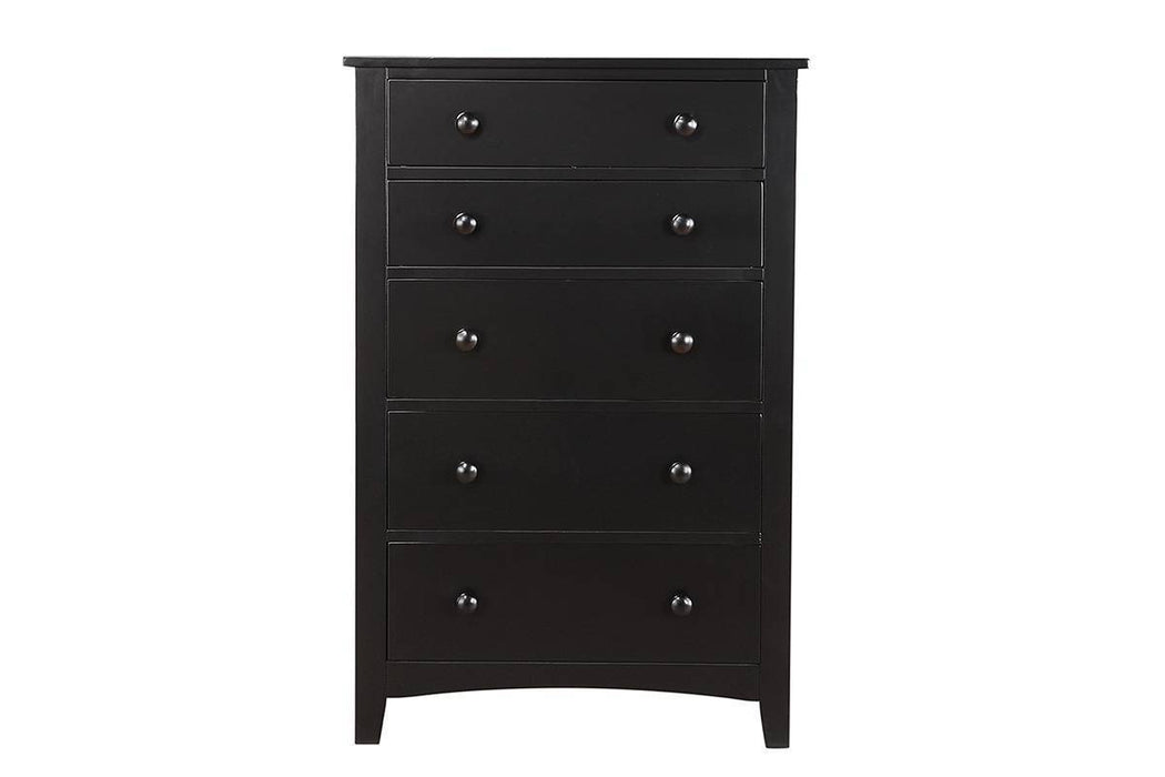 Contemporary Black Finish 1pc Chest of Drawers Plywood Pine Veneer Bedroom Furniture 5 drawers Tall chest