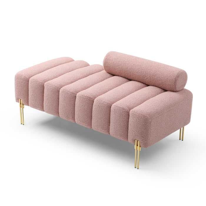 53.2" Width Modern End of Bed Bench Sherpa Fabric Upholstered 2 Seater Sofa Couch Entryway Ottoman Bench Fuzzy Sofa Stool Footrest Window Bench with Gold Metal Legs for Bedroom Living Room,Rose