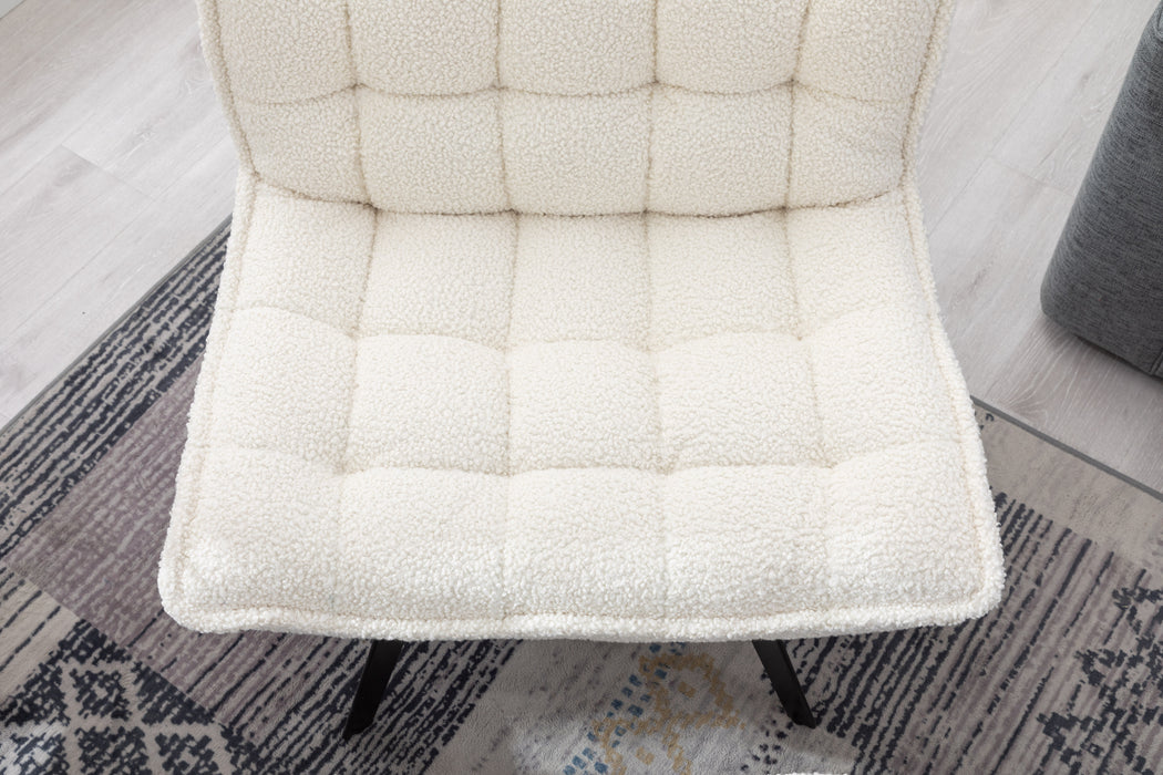 Modern Soft Teddy Fabric Material Large Width Accent Chair Leisure Chair Armchair TV Chair Bedroom Chair With Ottoman Black Legs For Indoor Home And Living Room,White