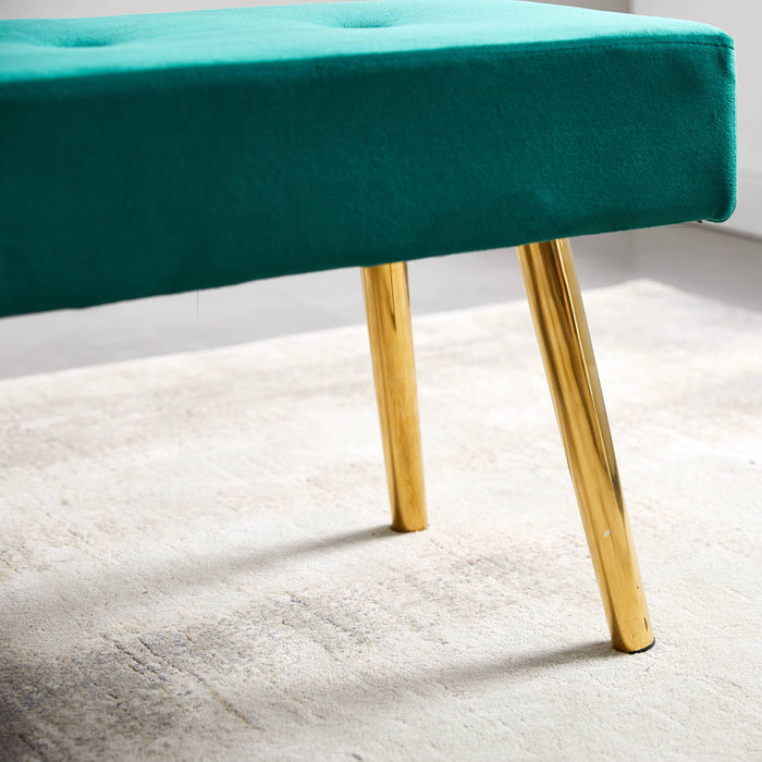 Long Bench Bedroom Bed End Stool Bed Benches Dark Green Tufted Velvet With Gold Legs