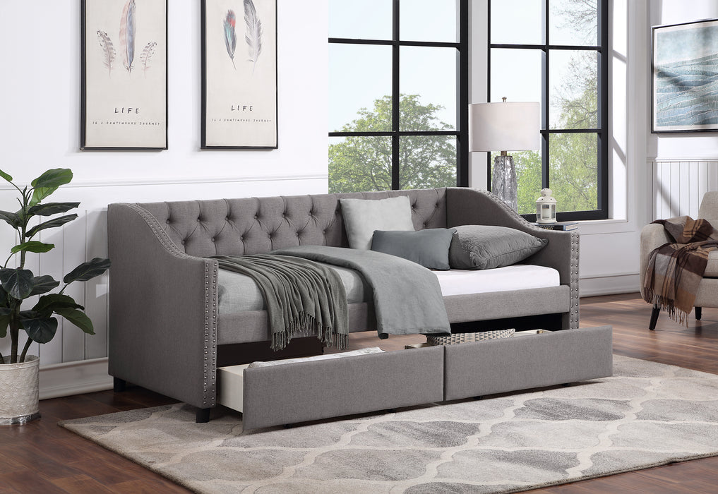 Twin Daybed Upholstered with Two Drawers Wood Slat Support, Gray | lowrysfurniturestore