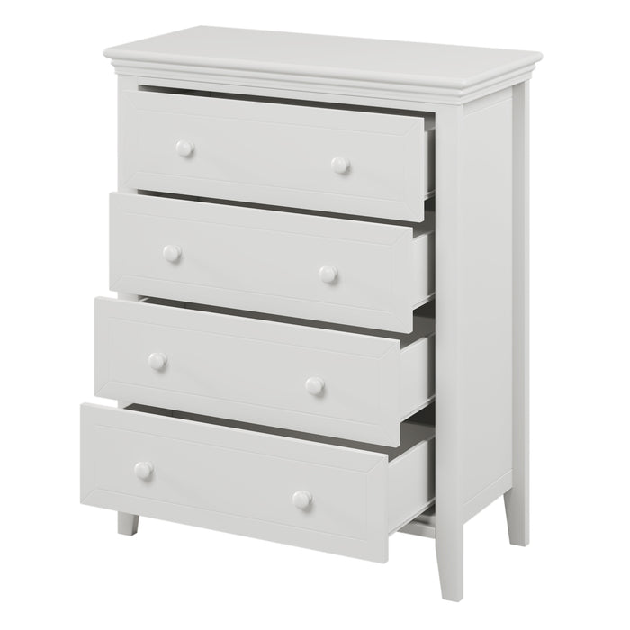 Traditional Concise Style White Solid Wood Four-Drawer Chest