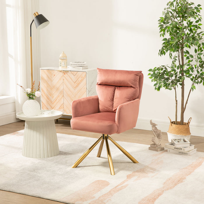 Pink Velvet Contemporary High-Back Upholstered Swivel Accent Chair