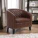 Accent Barrel chair living room chair with nailheads and solid wood legs Brown pu leather | lowrysfurniturestore
