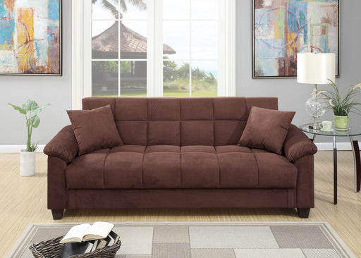 Contemporary Living Room Adjustable Sofa Chocolate Color Microfiber Plush Storage Couch 1pc Futon Sofa w Pillows | lowrysfurniturestore