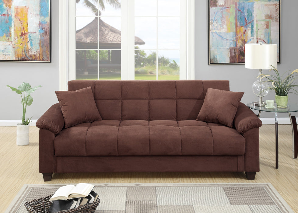 Chocolate Futon Plush Storage Couch with Pillows lowrysfurniturestore