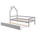 Twin Wooden Daybed with trundle Twin House-Shaped Headboard bed with Guardrails Gray | lowrysfurniturestore
