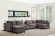 Madison Light Gray Fabric 7-Piece Modular Sectional Sofa Chaise with USB Storage Console Table | lowrysfurniturestore