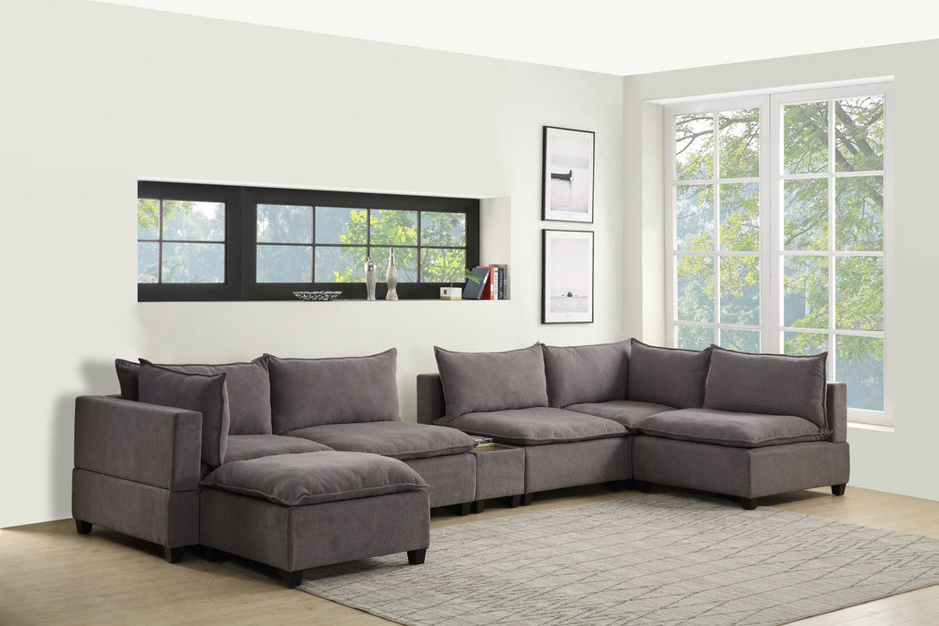 Madison Light Gray Fabric 7-Piece Modular Sectional Sofa Chaise with USB Storage Console Table