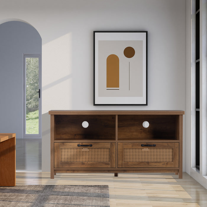 TV Stand,Two doors of TV cabinet, used for TV cabinet with a maximum size of 55 inches, rattan cabinet door, slide rail design, modern TV cabinet, yellow