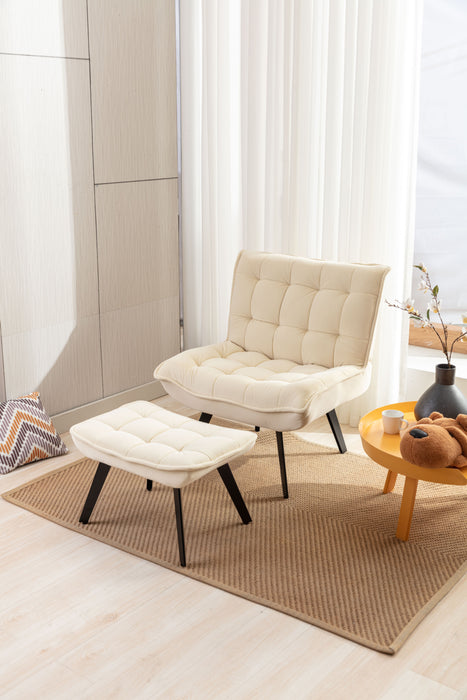 Modern Soft Velvet Fabric Material Large Width Accent Chair Leisure Chair Armchair TV Chair Bedroom Chair With Ottoman Black Legs For Indoor Home And Living Room,White