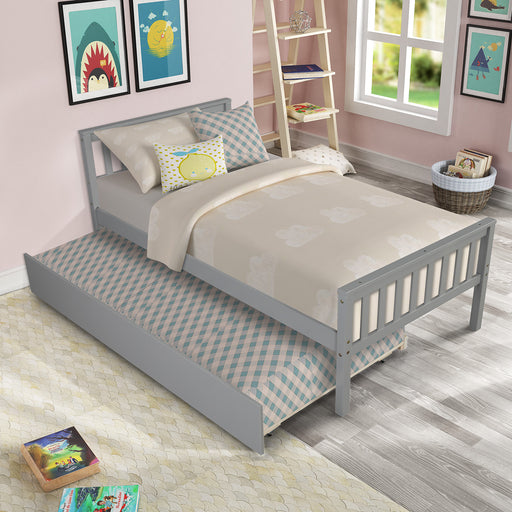 Twin Bed Gray with Trundle, Platform Bed Frame with Headboard and Footboard lowrysfurniturestore