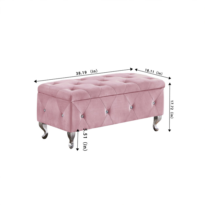 Storage Bench with Tufted Padded Seat Pink Velvet | lowrysfurniturestore
