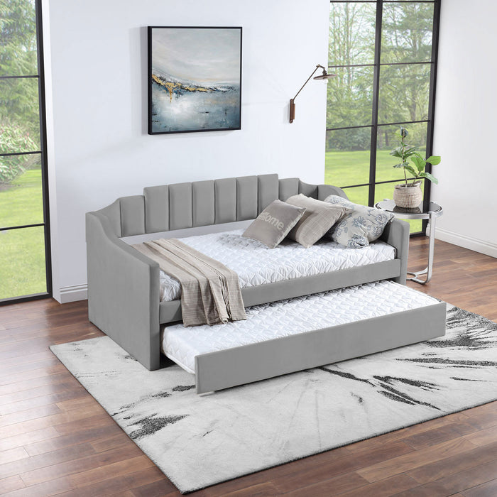 Twin Daybed with Trundle Upholstered Tufted Sofa Bed Gray | lowrysfurniturestore