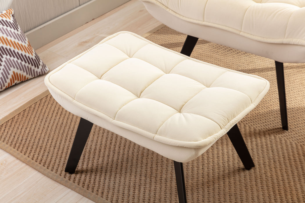 Modern Soft Velvet Fabric Material Large Width Accent Chair Leisure Chair Armchair TV Chair Bedroom Chair With Ottoman Black Legs For Indoor Home And Living Room,White