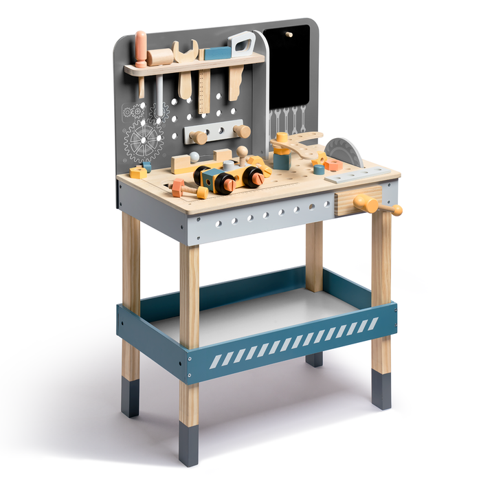 Modern Wooden Workbench with Blackboard for Kids, Tool Playset for Kids and Toddlers,Play Construction Sets for Kids