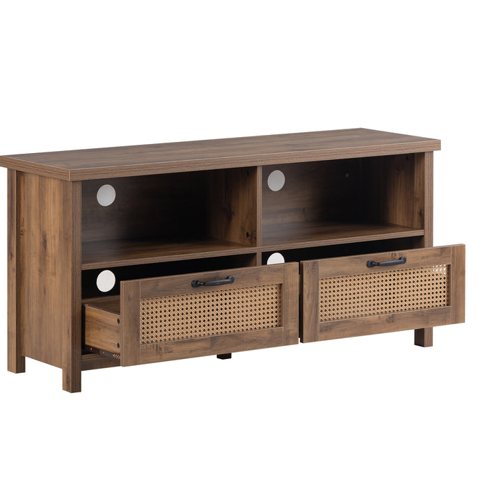 TV Stand,Two doors of TV cabinet, used for TV cabinet with a maximum size of 55 inches, rattan cabinet door, slide rail design, modern TV cabinet, yellow